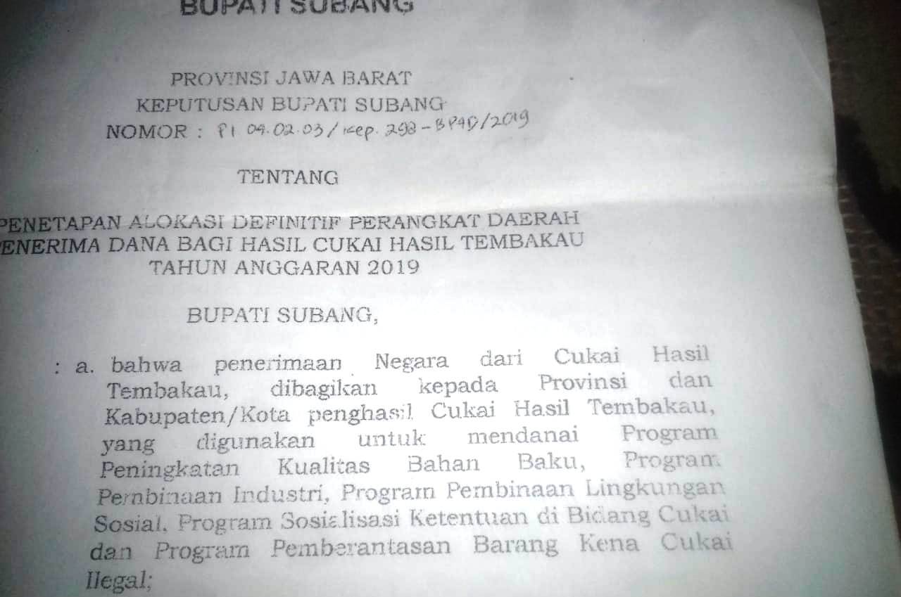 Uang DBHCT Dinkes Subang, Untuk Bayar Hutang