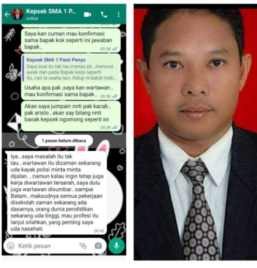 Disinyalir Kepsek SMAN 1 Pasir Penyu Inhu Mencederai Profesi Wartawan, FORWADIK Akan Bawa Ke Ranah Hukuman