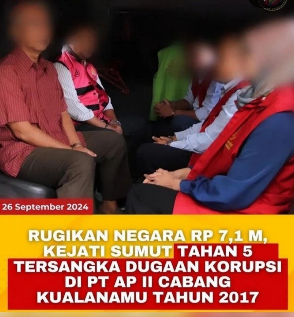 Rugikan Negara Rp 7,1M, Kejati Sumut Tahan 5 Tersangka Dugaan Korupsi di PT AP II Cabang Kualanamu Tahun 2017