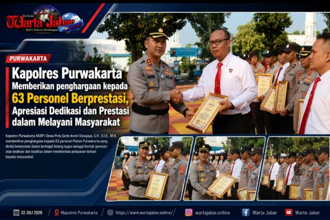 63 Personel Berprestasi Terima Penghargaan, Kapolres Purwakarta: Dedikasi dan Integritas Harus Menjadi Budaya Kerja