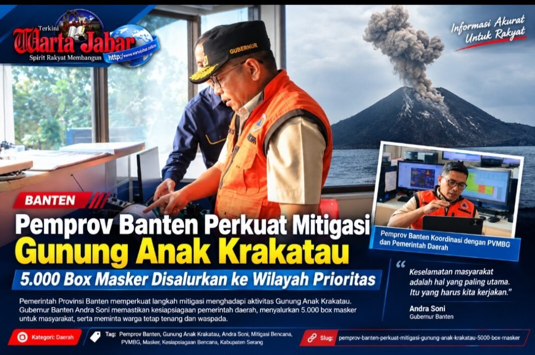Pemprov Banten Perkuat Mitigasi Gunung Anak Krakatau, 5.000 Box Masker Disalurkan ke Wilayah Prioritas